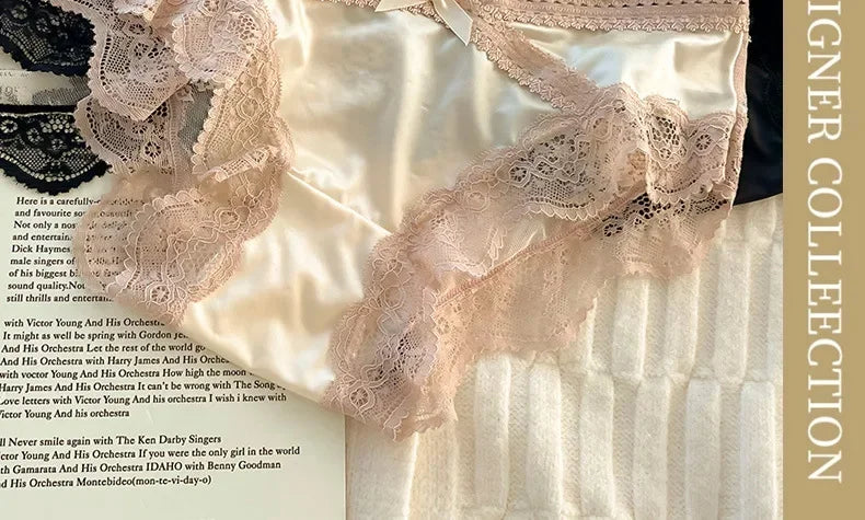 French Lace Underwear Pure Cotton Crotch Satin Sexy Triangle Panties Women's Innerwear Comfortable Breathable Ladies Briefs luvshop24
