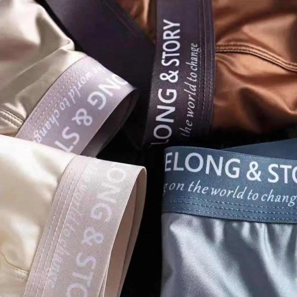1/3Pcs Breathable Thin Satin Silk Boxer Briefs Seamless Mid Waist Ice Silk Boxers Underpants Smooth Underwear for Men Daily luvshop24