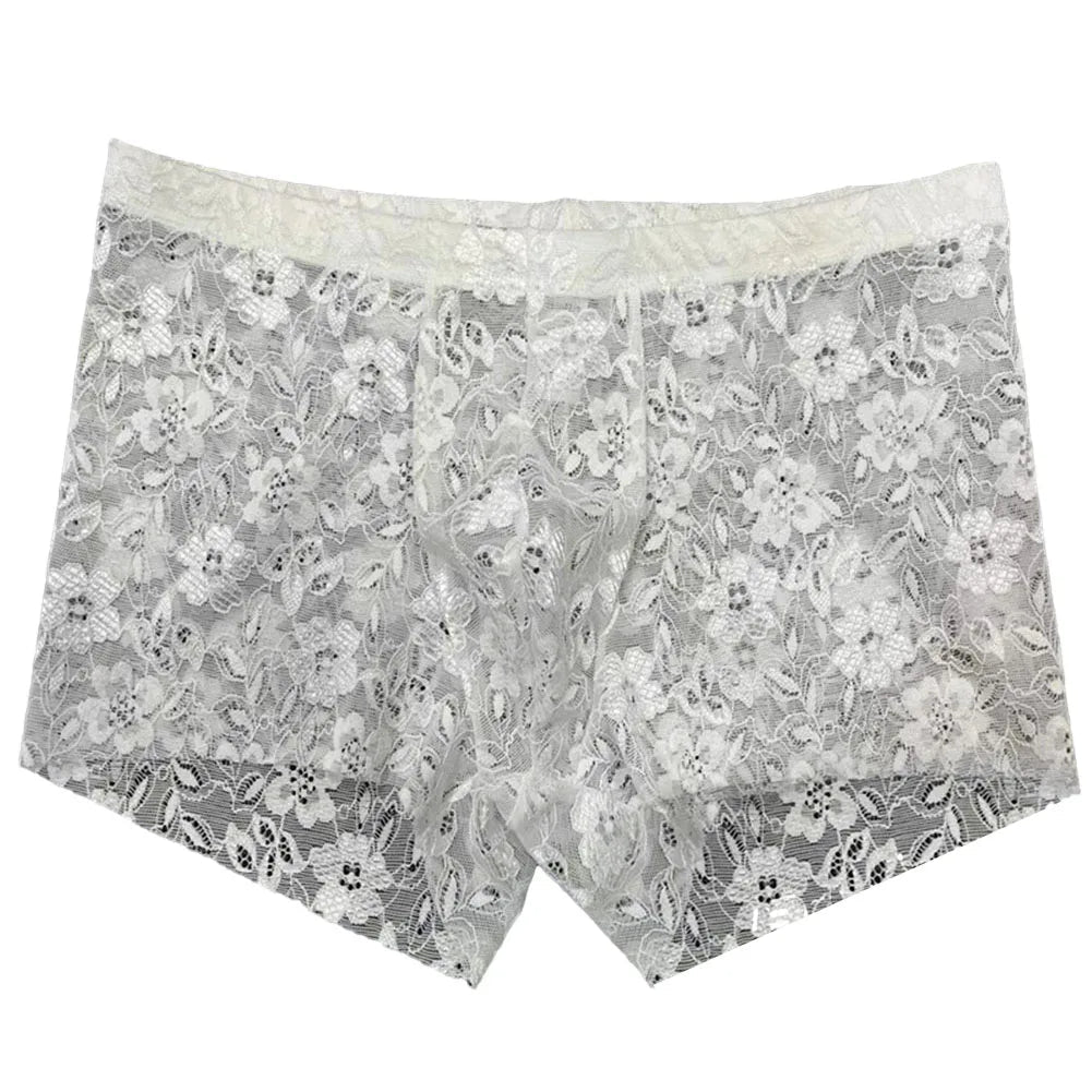 Sexy Mens Lace Shorts Breathable Underwear Solid Male Brief Middle Waist Panties Sleepwear Bikini Hombre Lingerie luvshop24