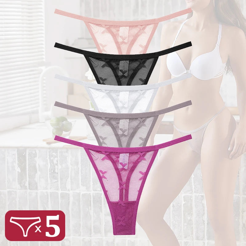 5Pcs Women Sexy Lace Floral G-String Panties String Transparent Underwear Intimates Panties Thong Low Waist Briefs Lingerie luvshop24