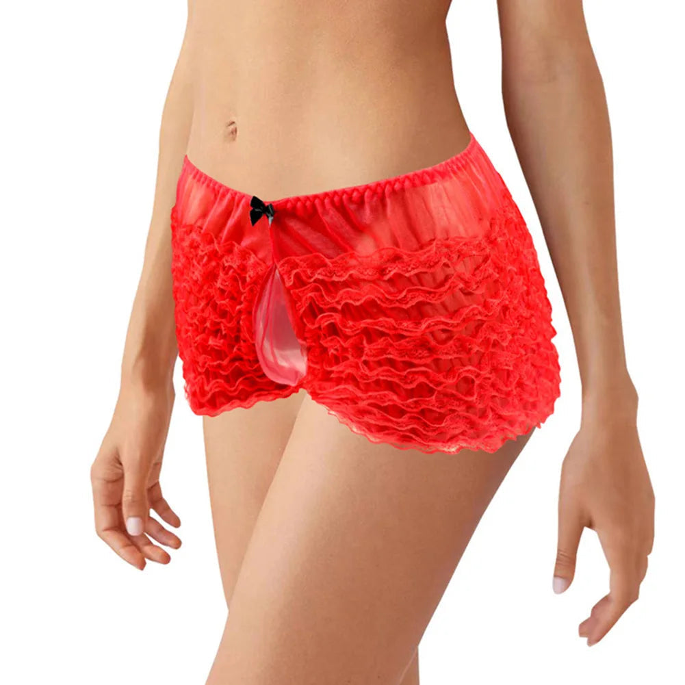 Fashion Mens Sissy Pouch Underwear Sexy Lace Briefs Knickers Shorts Underpants Male Low Rise Erotic Panties Boxers Cake Pants luvshop24