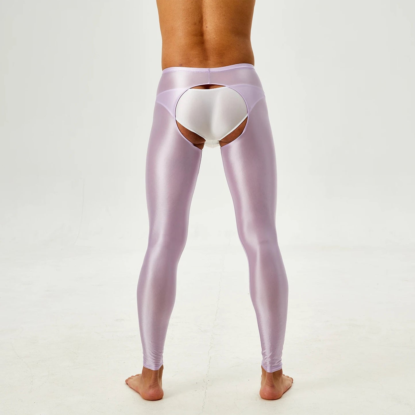 Glossy Crotchless Open Butt Leggings Mens Gays Erotic Nightwear Underpants High Waist Slim Fit Tights Underwear Baselayer Pants luvshop24