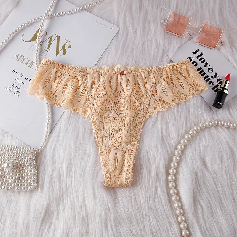 Hollow Out Lace Sexy Girls G String Panties Women Briefs Transparent Thong Thin Underwear Female Low Waist Lingerie Size S-XL luvshop24