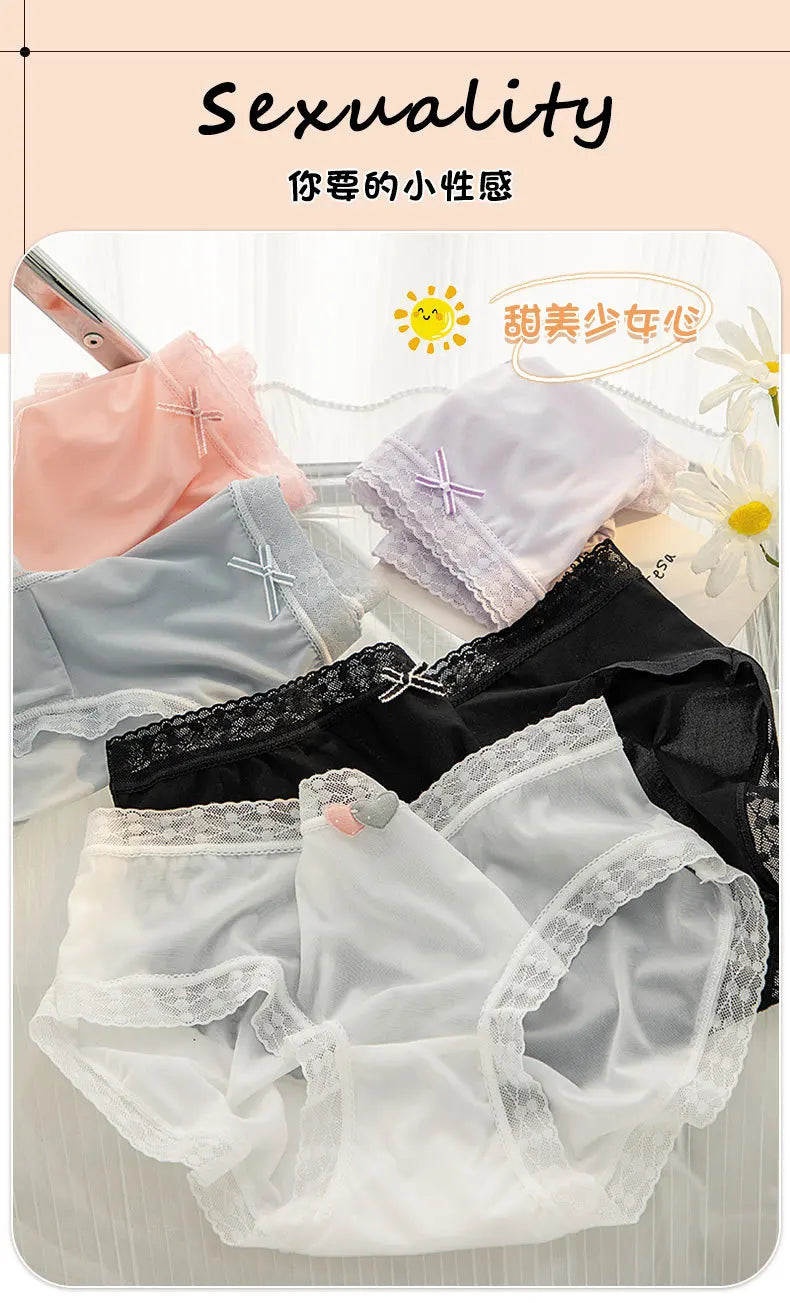 L-XL Women's Underwear Panty Sexy Lace Panties Girls' Fashion Ice Silk Briefs Middle Waist Seamless Underpants Female Lingerie luvshop24