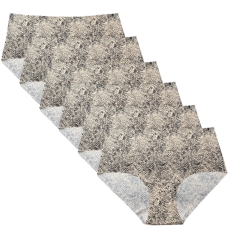 6pcs Women's Seamless Ice Silk Panties Female Mid Waist Plus Size Leopard Print Underwear Girls Fashion Brief Lady Comfort Panty luvshop24