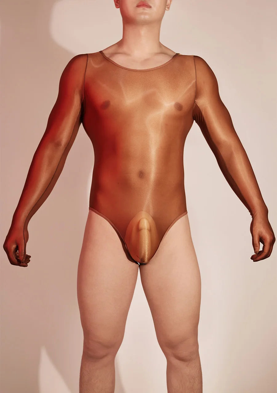 Hot Sexy Oil Shiny Bodysuit for Men Body Stockings Sheer See Through Five Fingers Glove Leotard Male Erotic Lingerie Sex Clothes luvshop24