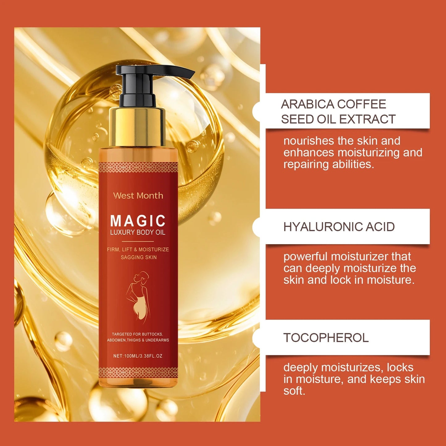 WEST MONTH Magic Luxury Body Oil for Glowing Skin Moisturizing Dry Skin Tightening Firming Chest Thighs Anti-Wrinkle Body Lotion luvshop24