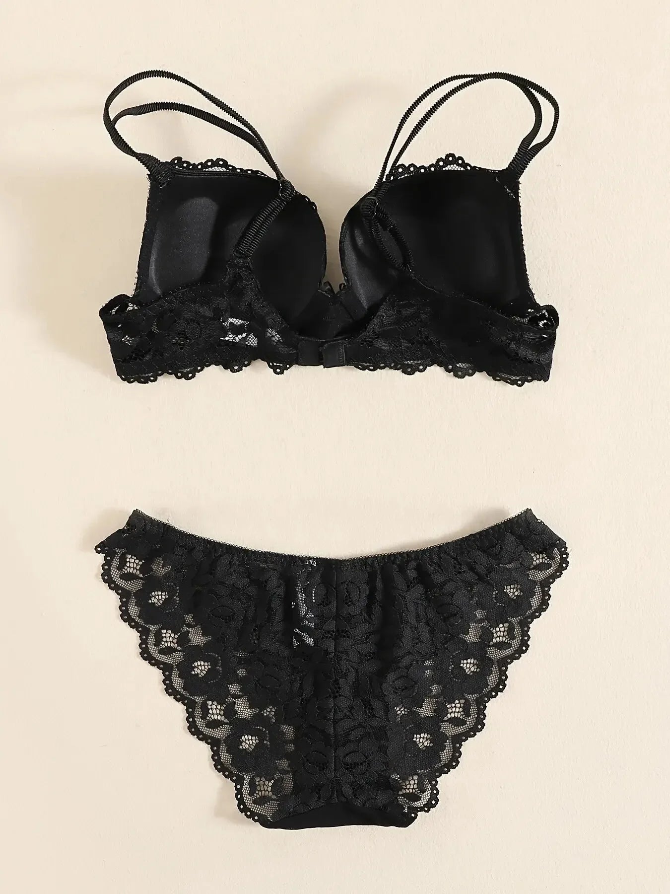 1 Set Elegant Erotic Lace Embroidery Breathable Fabric Lingeries : Push-Up Bra, Low Waist Sheer Panty - Ultimate Valentine's Day luvshop24
