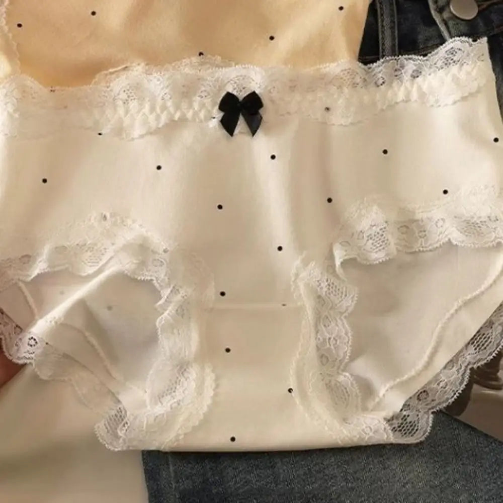 3Pcs Lingerie Dot Lace Bowknot Panties Sweet Mid Waist Seamless Briefs Cotton Crotch Underpants Underwear for Women Lady luvshop24