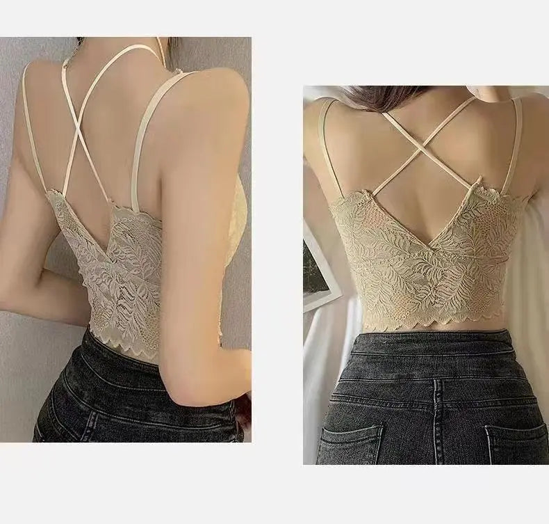 Lace Bra Women Tops Floral Lace Tanks Top Sexy Lingerie Bralette Wirefree Underwear Adjust Strap Removable Pads Camisoles luvshop24