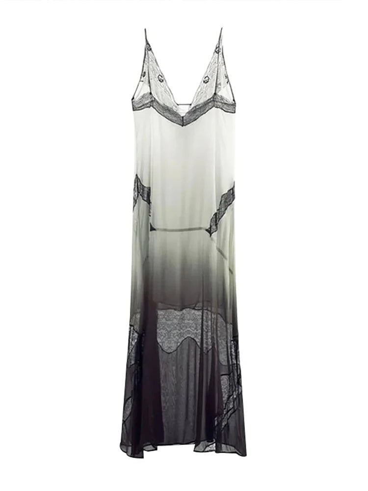 Lace Sling Long Dresses Women Sexy Sleeveless Split See Through Female Mesh Sheer Dress 2025 Summer New Lady Fashion Beach Robes luvshop24