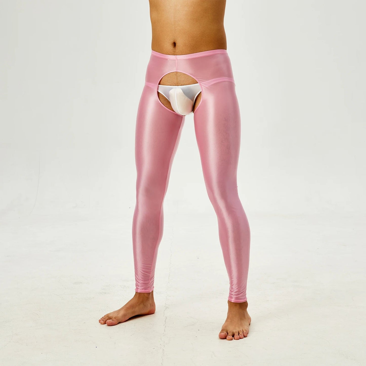 Glossy Crotchless Open Butt Leggings Mens Gays Erotic Nightwear Underpants High Waist Slim Fit Tights Underwear Baselayer Pants luvshop24