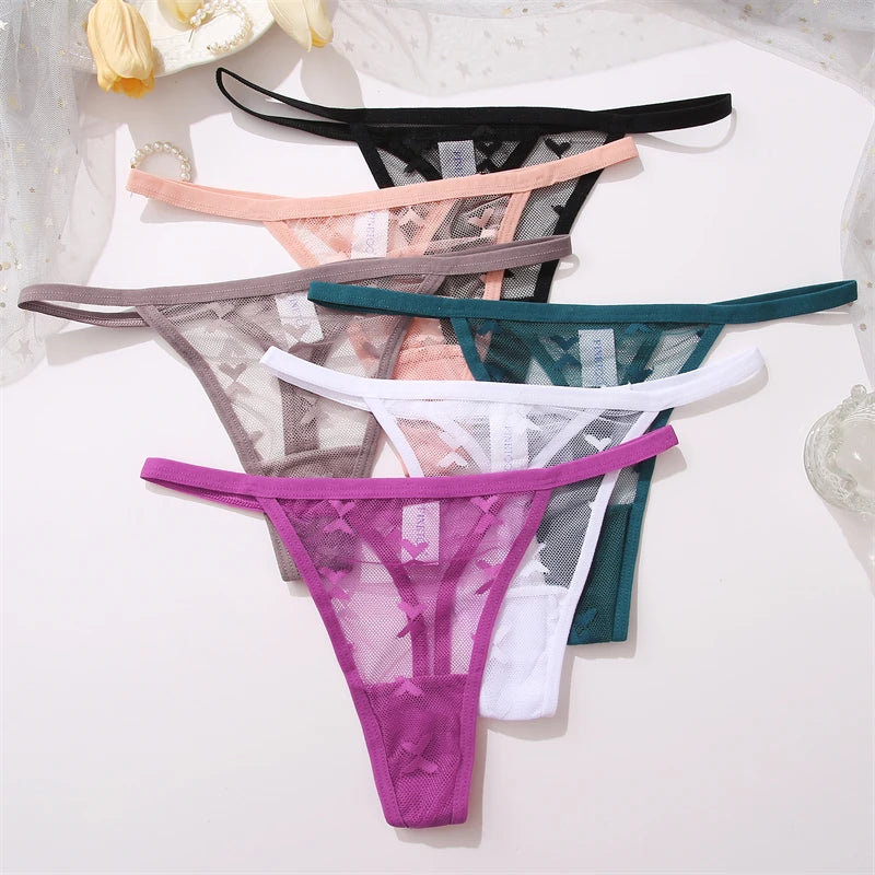 FINETOO Women Sexy Lace Thong Low Waist Hollow Out G-String Female Seamless Transparent T-Back Underwear Solid Intimates Panties luvshop24