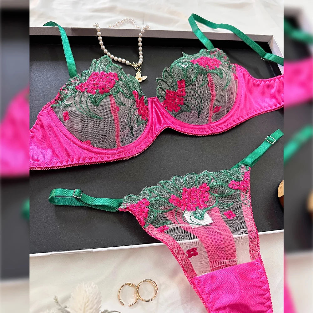 Floral Sexy Lingerie Lace Eroticу Bralette + Briefs Set Transparent Women's Underwear Embroidery Erotic Beautiful Bra And Panty luvshop24