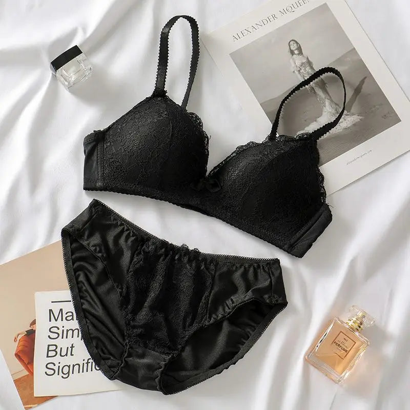 Lace Lingerie 2 Pieces Women Underwear Set 3/4 Cup Plus Size Bras Panty Brief Sets White Black Sexy Lingerie Seamless Bra Sets luvshop24