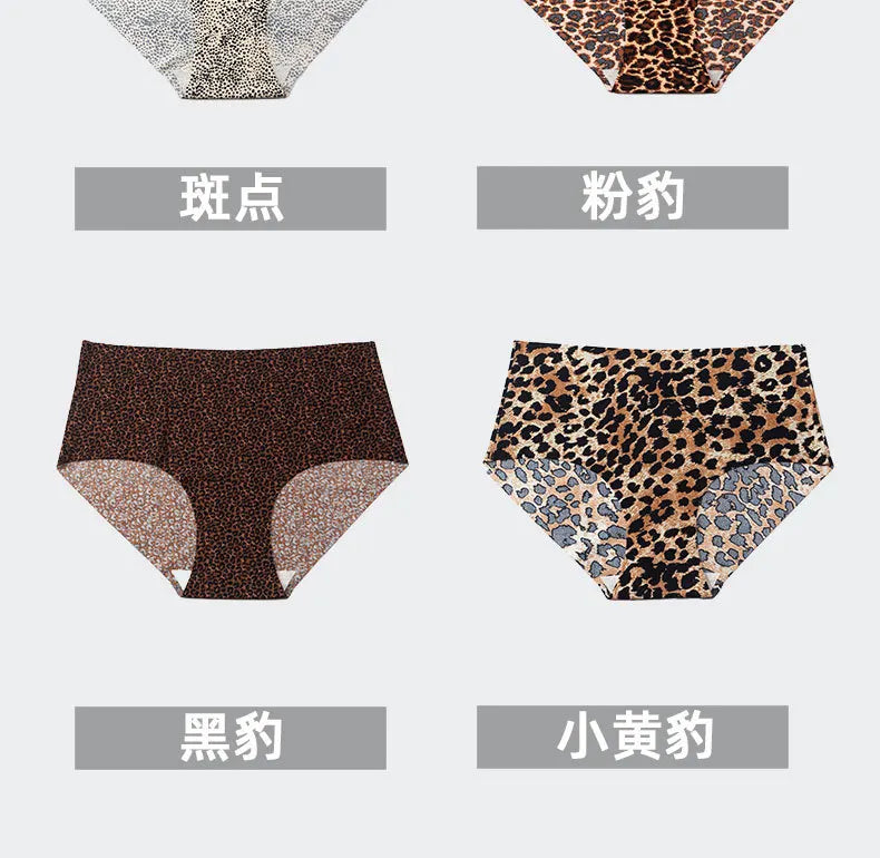 6pcs Women's Seamless Ice Silk Panties Female Mid Waist Plus Size Leopard Print Underwear Girls Fashion Brief Lady Comfort Panty luvshop24
