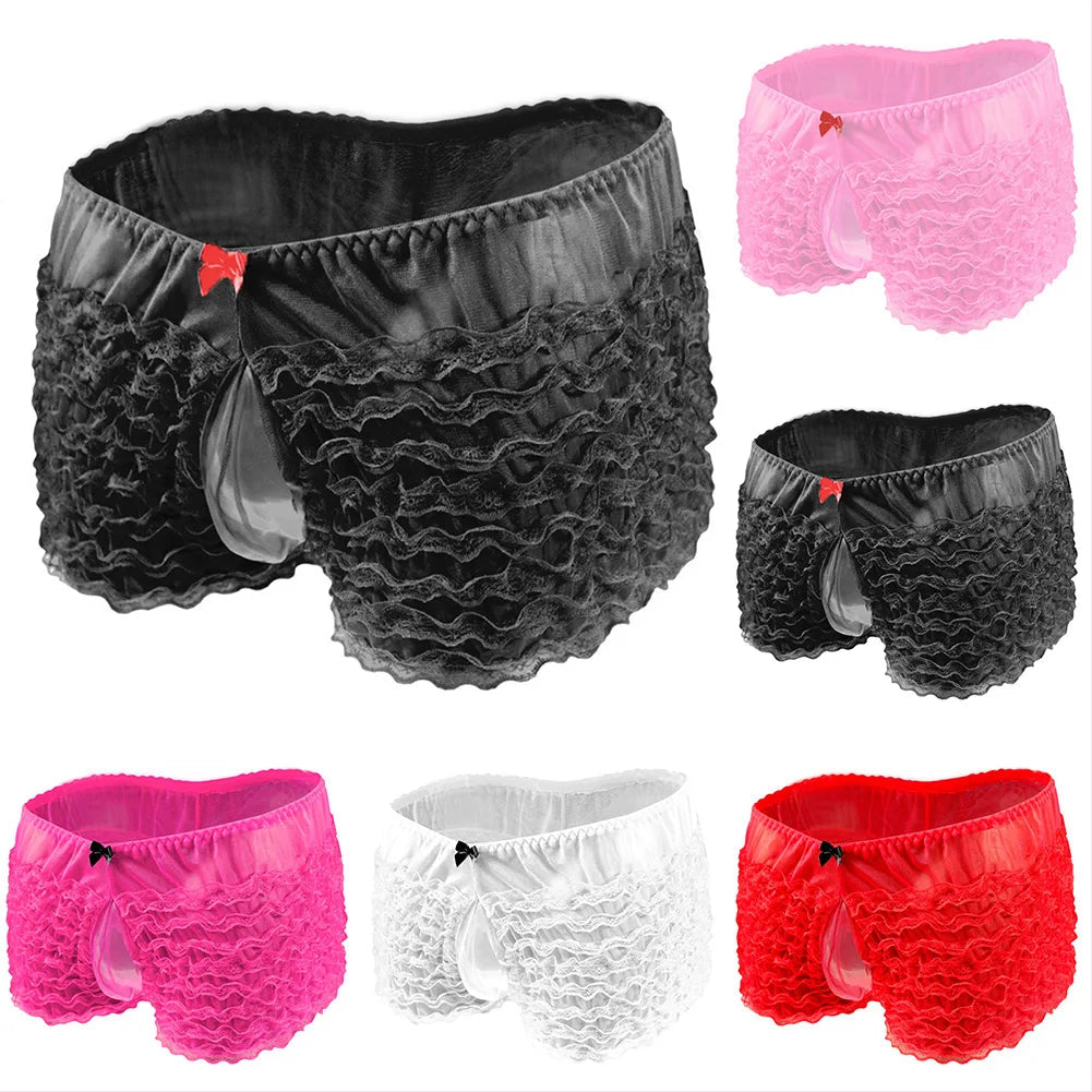 Fashion Mens Sissy Pouch Underwear Sexy Lace Briefs Knickers Shorts Underpants Male Low Rise Erotic Panties Boxers Cake Pants luvshop24