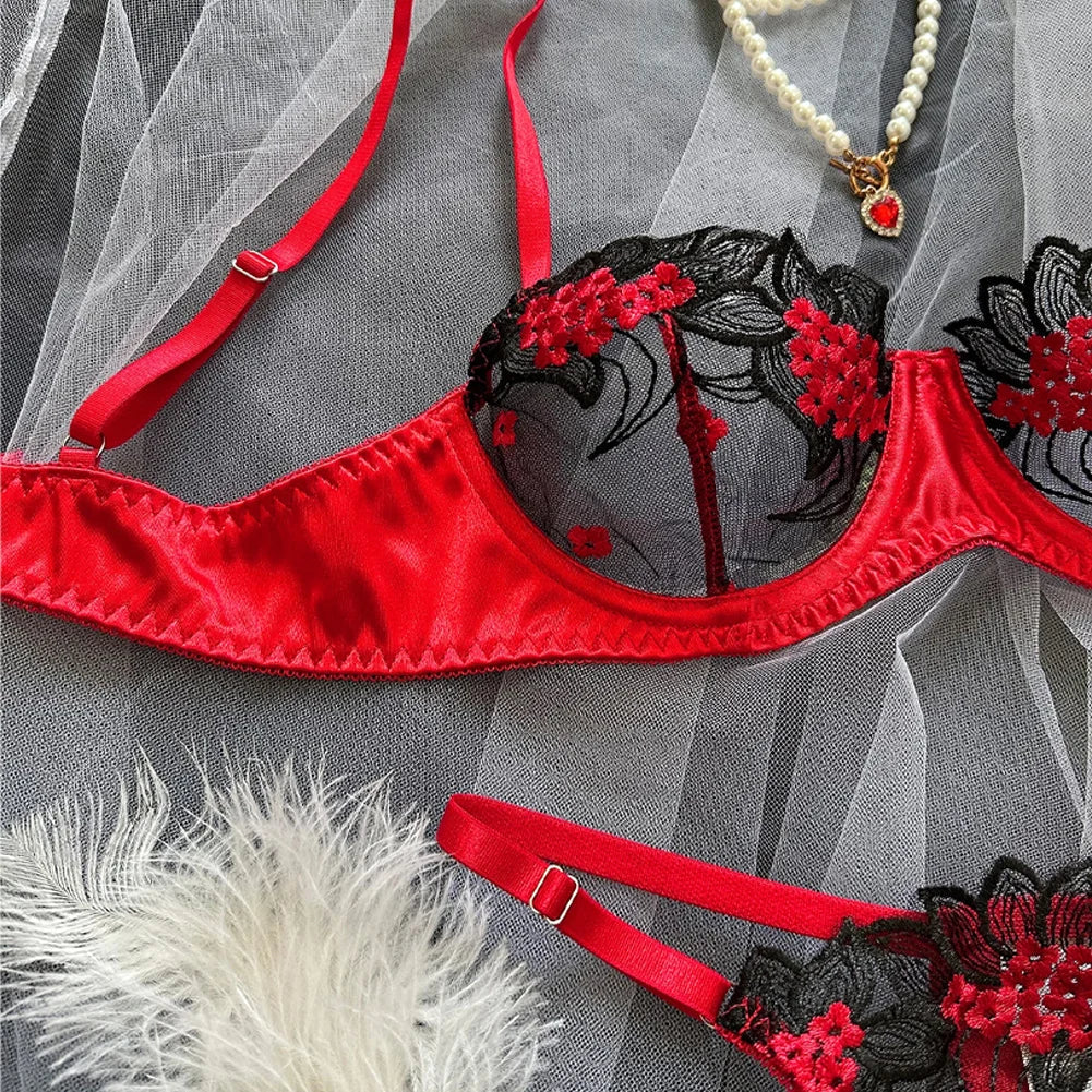 Floral Sexy Lingerie Lace Eroticу Bralette + Briefs Set Transparent Women's Underwear Embroidery Erotic Beautiful Bra And Panty luvshop24
