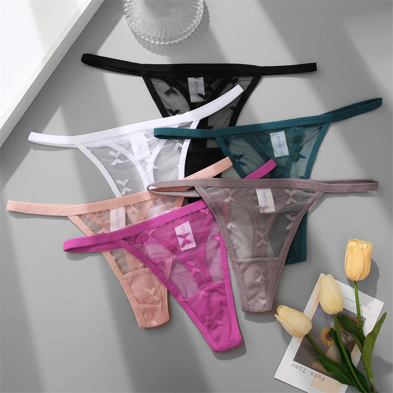 FINETOO Women Sexy Lace Thong Low Waist Hollow Out G-String Female Seamless Transparent T-Back Underwear Solid Intimates Panties luvshop24