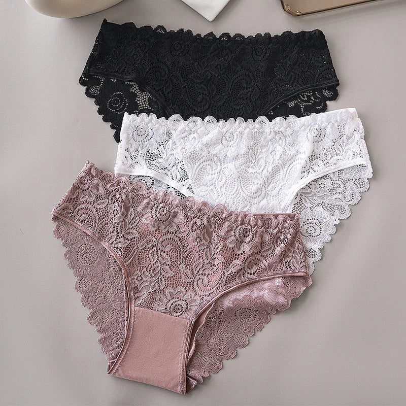 3PCS/Set Luxury Floral Embroidery Lace Panties Women Briefs Sexy Hollow Lingerie Female Underwear Ladies Breathable Underpants luvshop24