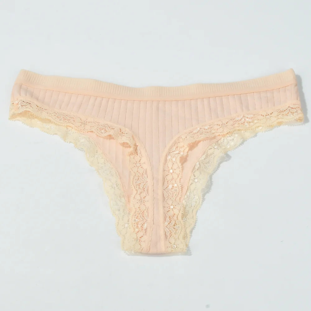 3pcs Cotton Women's Thong Panties Breathable Low Waist Seamless Underwear Sexy Female Lady Comfortable Solid Color Lace G-String luvshop24