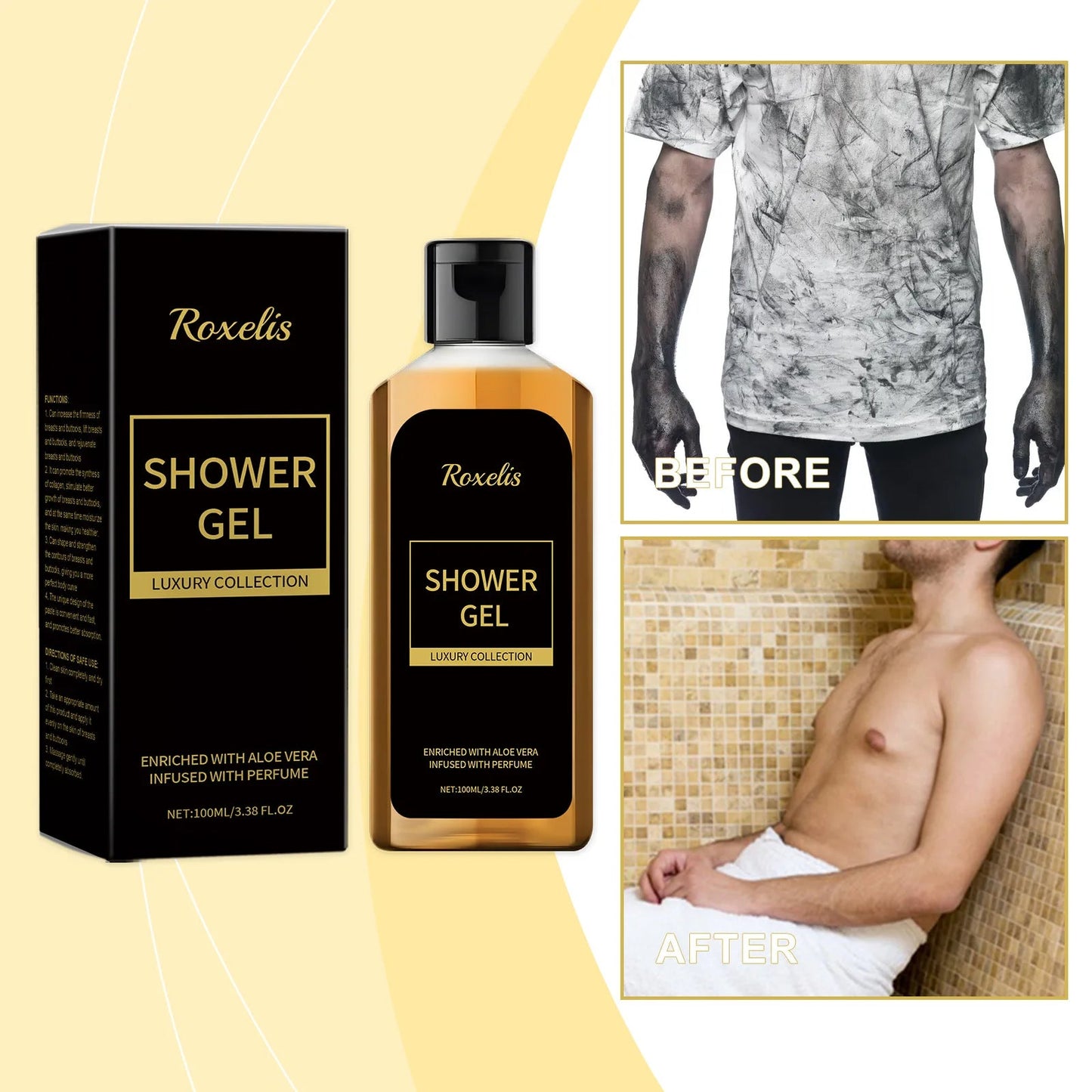 Roxelis Men Shower Wash Pheromone Perfume Shower Gel 100ml Pheromone Shower Gel Aloe Shower Gel Unisex Long-Lasting Freshness luvshop24