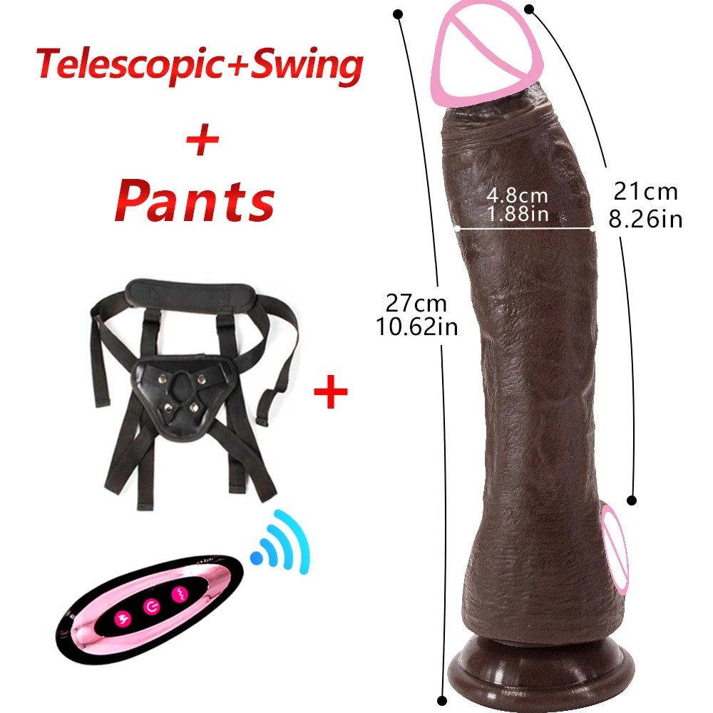 10.6in Long Realistic dildo Black vibrator penis telescopic Swing Heating silicone dildo remote control Dildo Vibrator for wome luvshop24