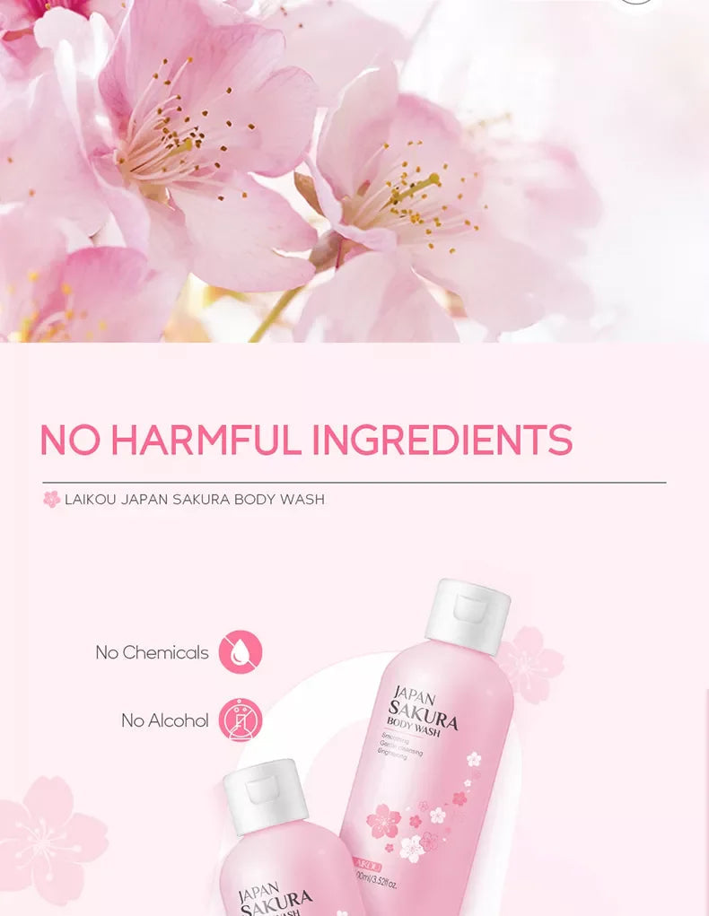 LAIKOU Sakura Shower Gel Long Moisturizing Smooth Long Lasting Fragrance Gentle Foam Body Cleansing Bath Product 100ml luvshop24
