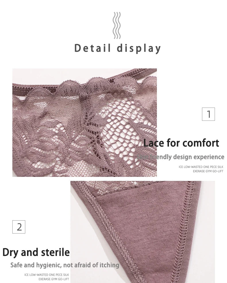 3Pcs Lace Thong For Women Low Rise Soft Intimates Lingerie Sexy Panties 6 Solid Color Ladies Comfortable Underpants Girls Panty luvshop24