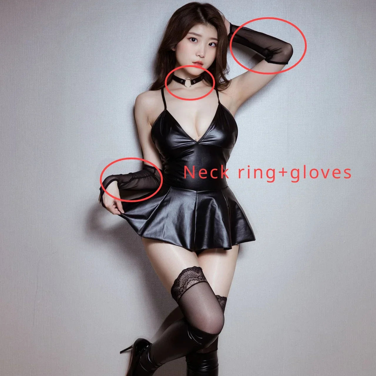 Women Erotic Lingerie Sexy Costume Bodycon Short Dresses Pu Leather Bodysuit Women A Line Dress Tight Perspective Nightclub Wear luvshop24