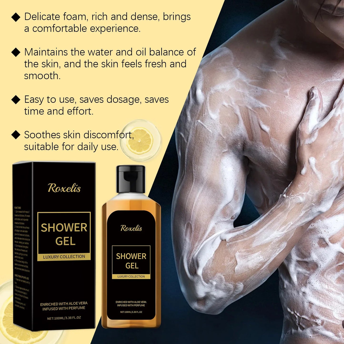 Roxelis Men Shower Wash Pheromone Perfume Shower Gel 100ml Pheromone Shower Gel Aloe Shower Gel Unisex Long-Lasting Freshness luvshop24