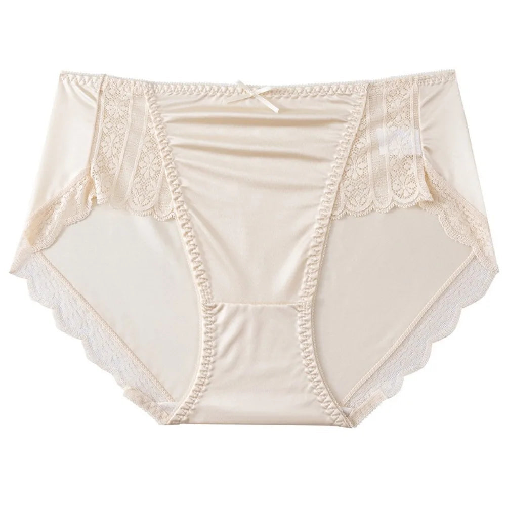 2Pcs Lingerie Underwear Lace Briefs Women Bow Mid Waist Stain Silk Panties Underpants Cotton Crotch Mesh Seamless Briefs Gifts luvshop24