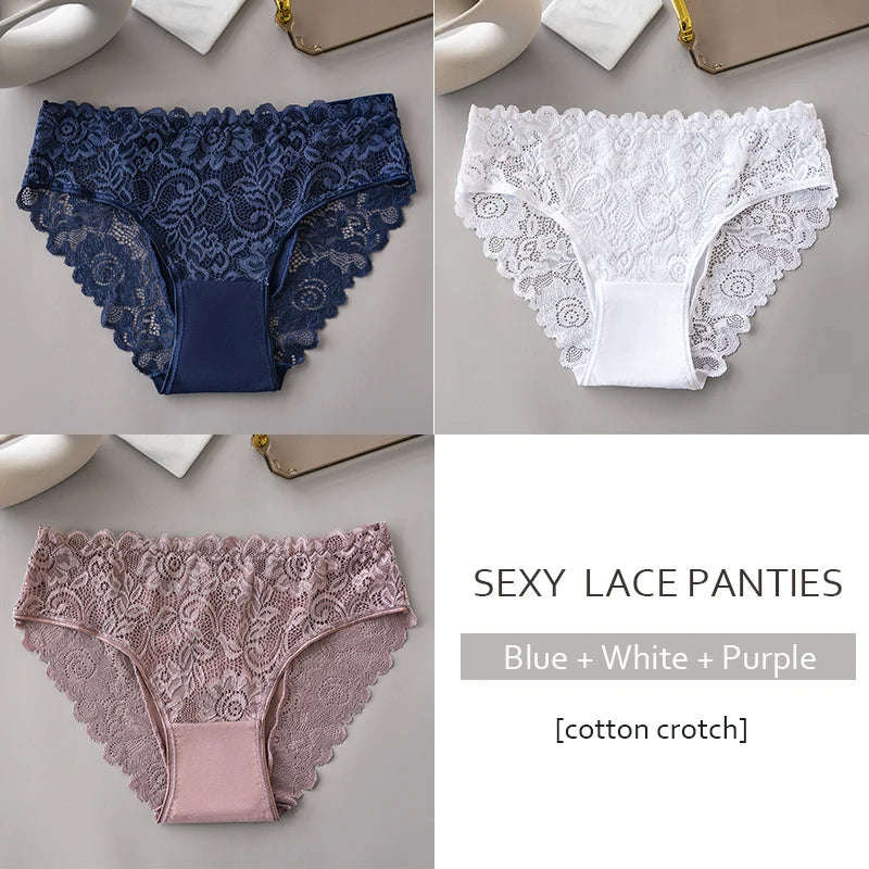3PCS/Set Luxury Floral Embroidery Lace Panties Women Briefs Sexy Hollow Lingerie Female Underwear Ladies Breathable Underpants luvshop24