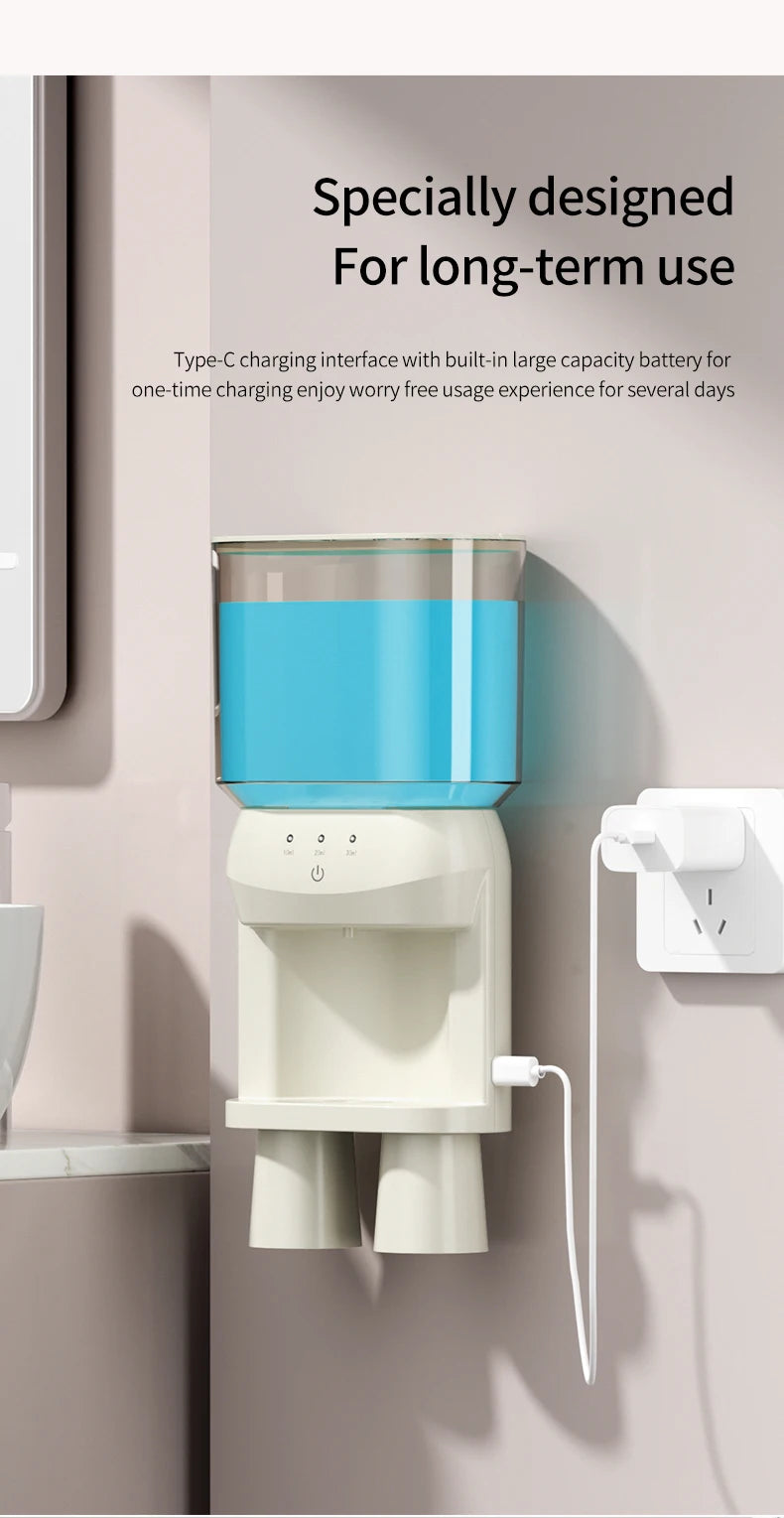 1Pcs Mouthwash Container, Automatic Sensor Mouthwash Machine, No Punching Smart Oral Cleaning, Wall-Mounted Mouthwash Rack, USB Charging with 2 Mouthwash Cups luvshop24