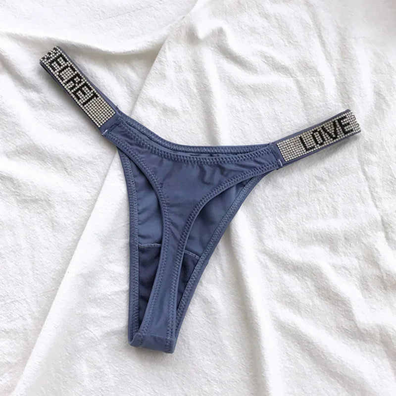 5Pcs Low Waist Sexy Panties Women Thongs Rhinestones Letter Diamonds G-string Sports Thong Shorts Briefs T-back Size S-XL luvshop24