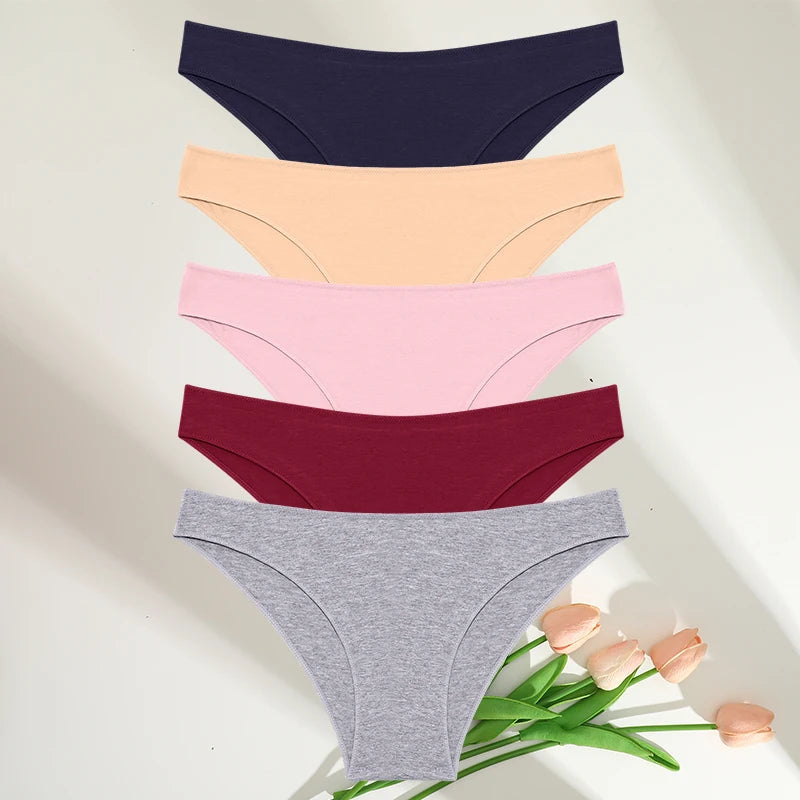 FINETOO 5PCS/Set M-XXL Panties Women Cotton Lingerie Woman Underwear Sexy Femme Underwear Girls Underpant Panty 7 Solid Colors luvshop24