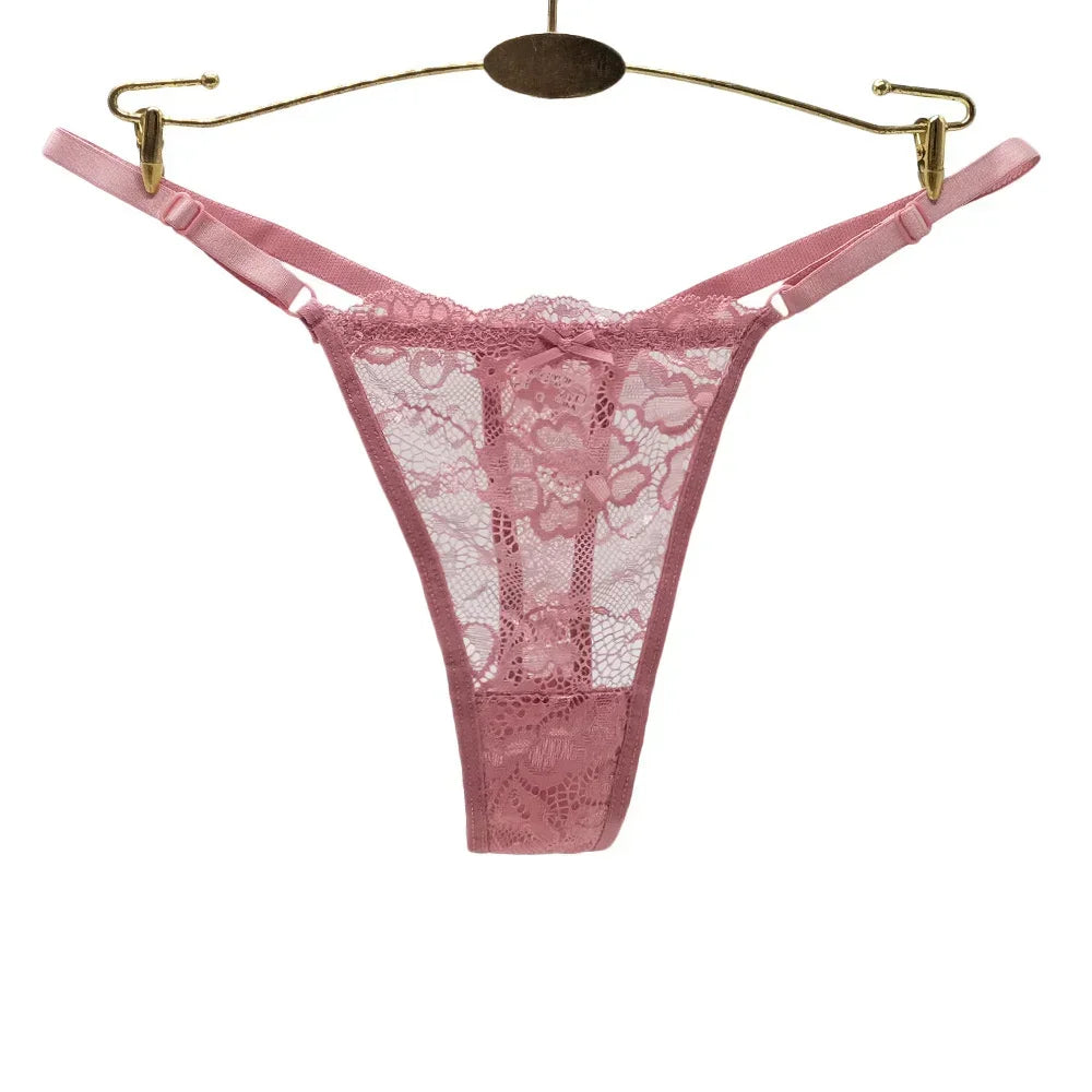 3PCS Adjustable Sexy Transparent Thong Panties Women Lace Underwear Low Waist Female T-back String Underpants luvshop24