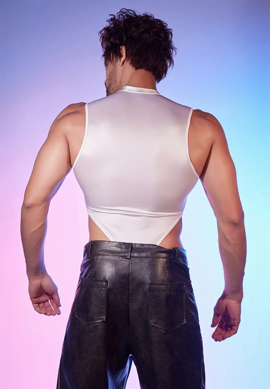 Hot Sexy Men's Bodysuits Mesh Patchwork Shiny Transparen Short Sleeve Male Rompers High Cut Leotard Gay Open Crotch Jumpsuits luvshop24