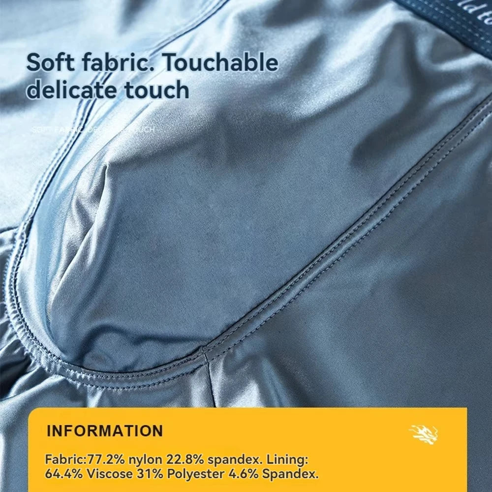 1/3Pcs Breathable Thin Satin Silk Boxer Briefs Seamless Mid Waist Ice Silk Boxers Underpants Smooth Underwear for Men Daily luvshop24