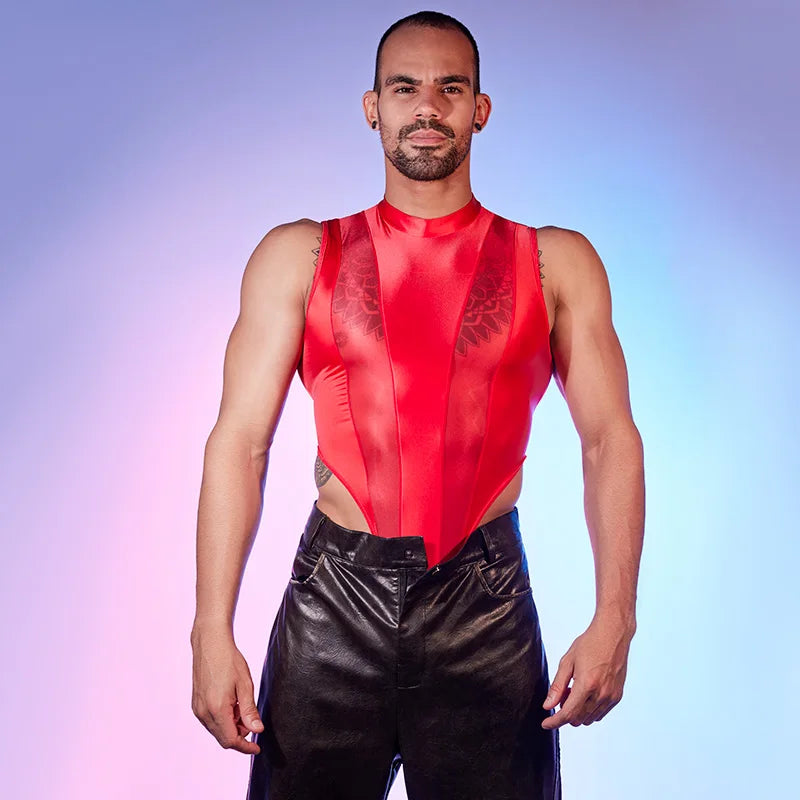 Hot Sexy Men's Bodysuits Mesh Patchwork Shiny Transparen Short Sleeve Male Rompers High Cut Leotard Gay Open Crotch Jumpsuits luvshop24