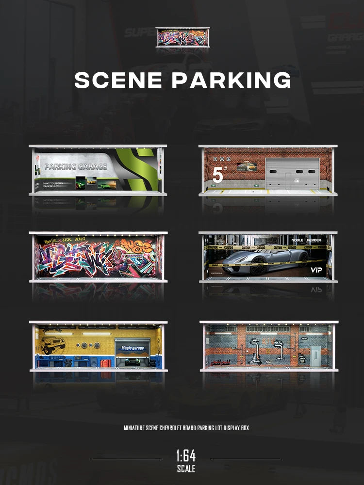 1/64 Garage scene Model Scene with Light Version Simulation Model Scene Decoration Collect (Excluding dolls and car models) luvshop24