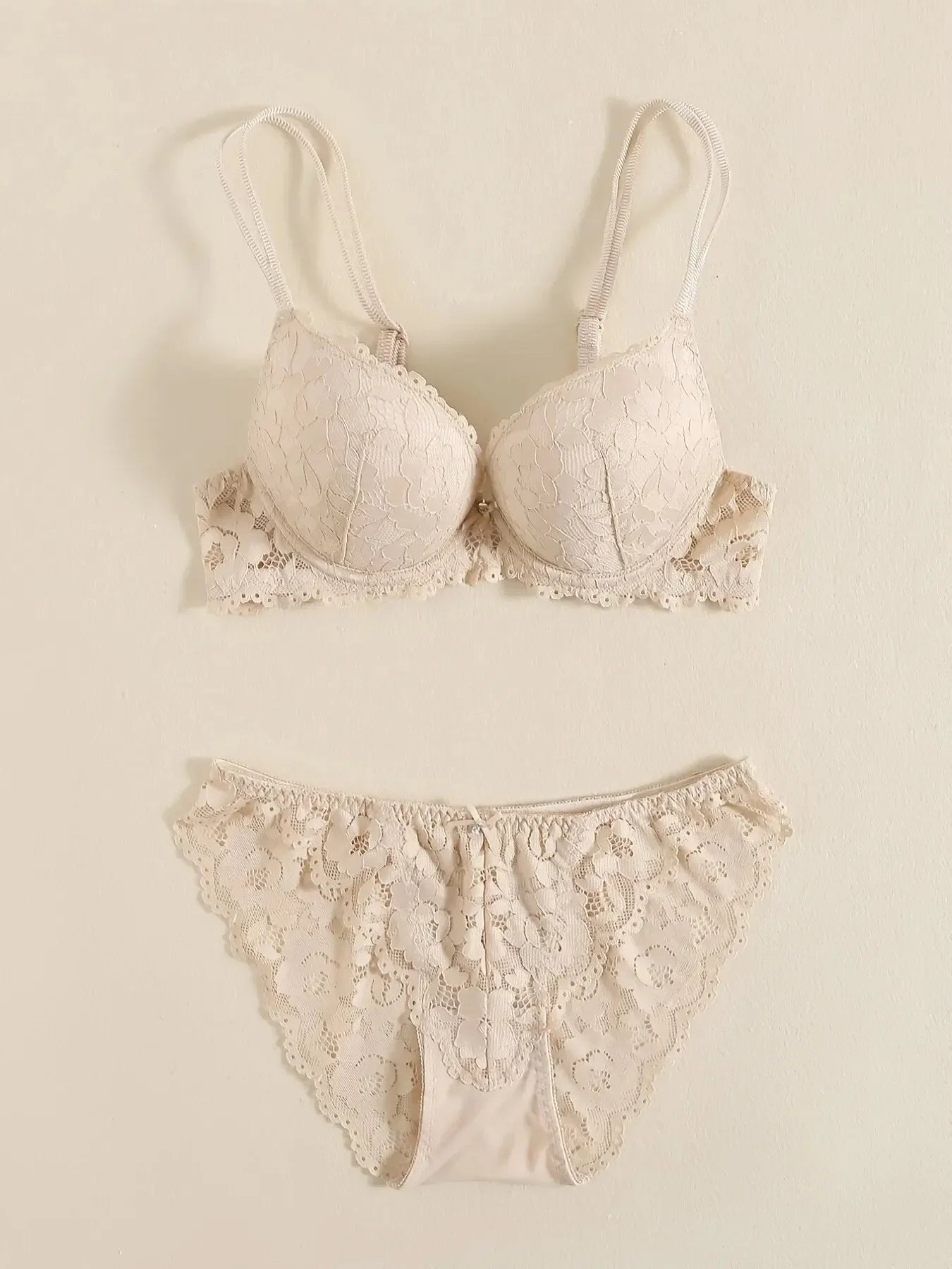 1 Set Elegant Erotic Lace Embroidery Breathable Fabric Lingeries : Push-Up Bra, Low Waist Sheer Panty - Ultimate Valentine's Day luvshop24