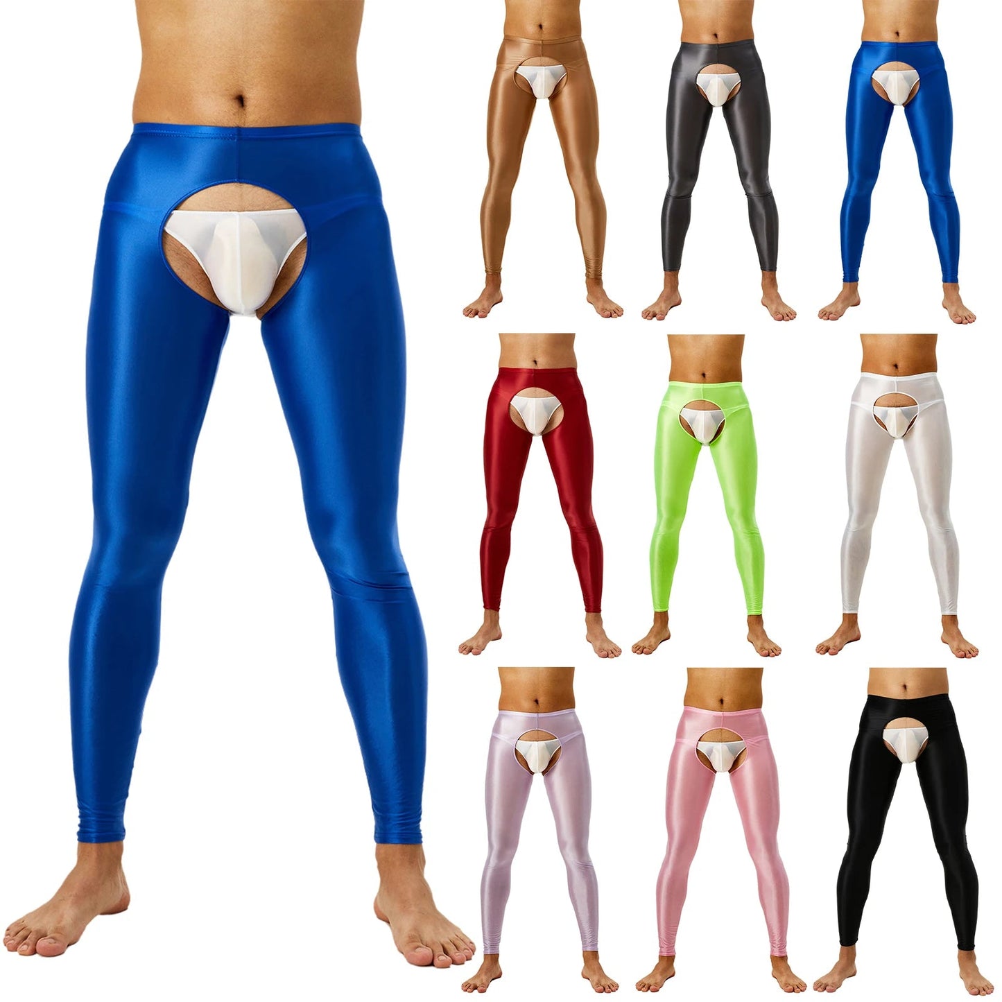 Glossy Crotchless Open Butt Leggings Mens Gays Erotic Nightwear Underpants High Waist Slim Fit Tights Underwear Baselayer Pants luvshop24