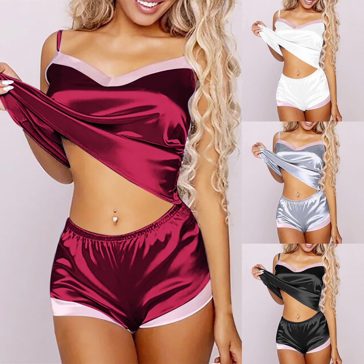 Lingerie Set For Women Sexy-lingerie Sleepwear Satin Silk Babydoll Nightwear Pajamas Set Lingerie Set Plus Size Female Underwear luvshop24