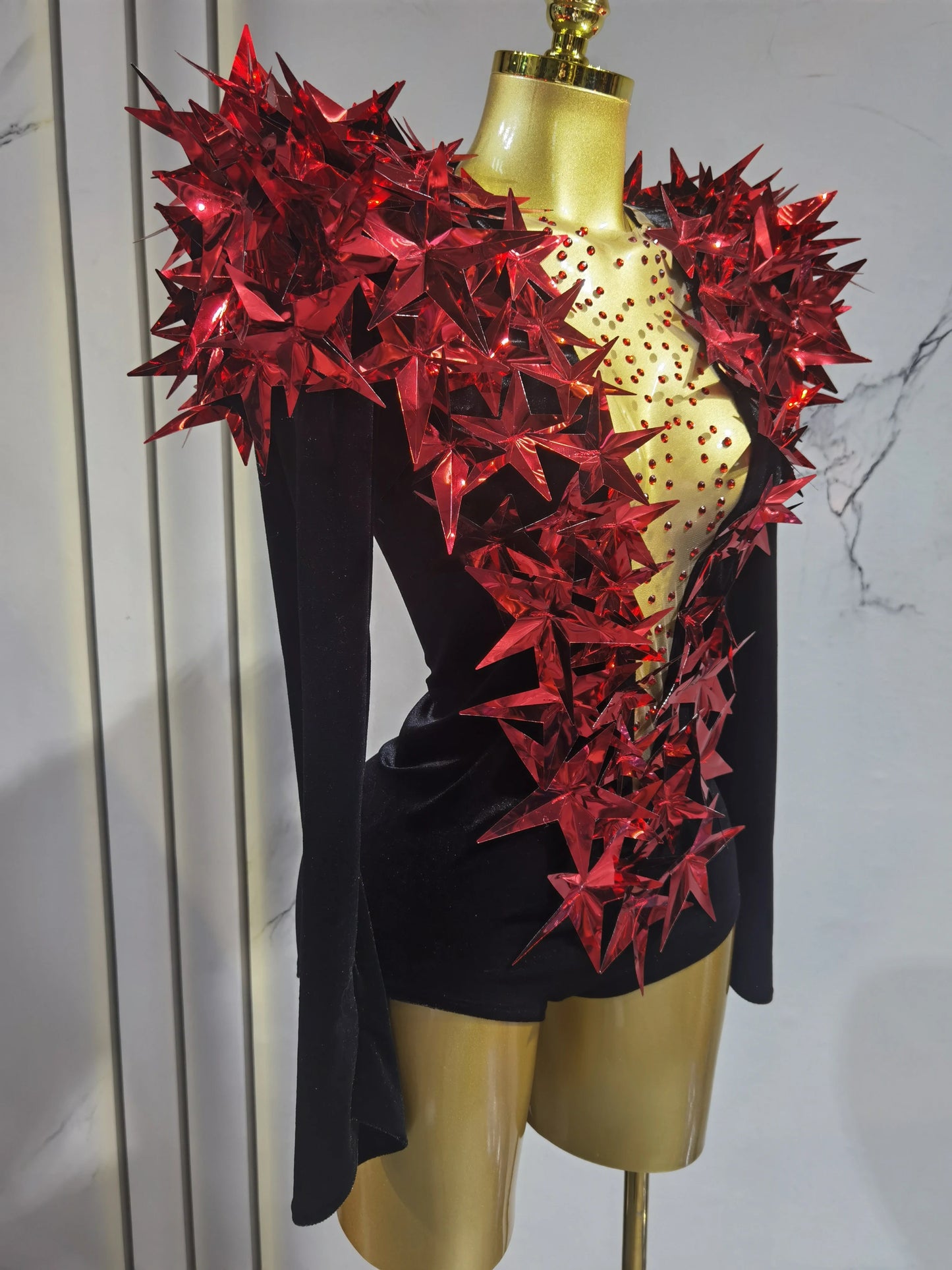 2025 New Shiny Black Rhinestone Velvet Long Sleeve Bodysuit Women Evening Party Club Gala Hosts NightClub Bar Stage Costumes luvshop24