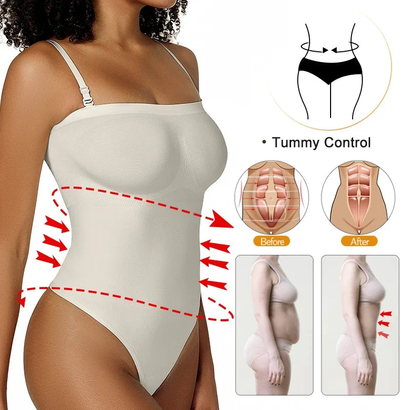Womens Sexy Bodysuits Tummy Control Thong Shapewear Waist Trainer Corset Adjustable Strap Fajas Soft Sleeveless Lingerie Push Up luvshop24