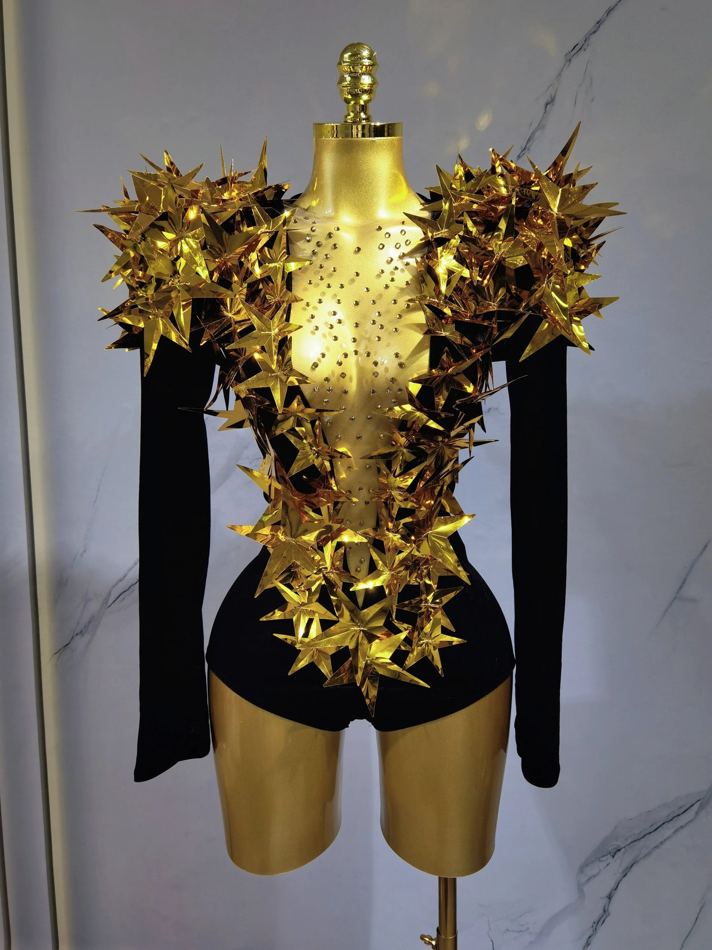 2025 New Shiny Black Rhinestone Velvet Long Sleeve Bodysuit Women Evening Party Club Gala Hosts NightClub Bar Stage Costumes luvshop24