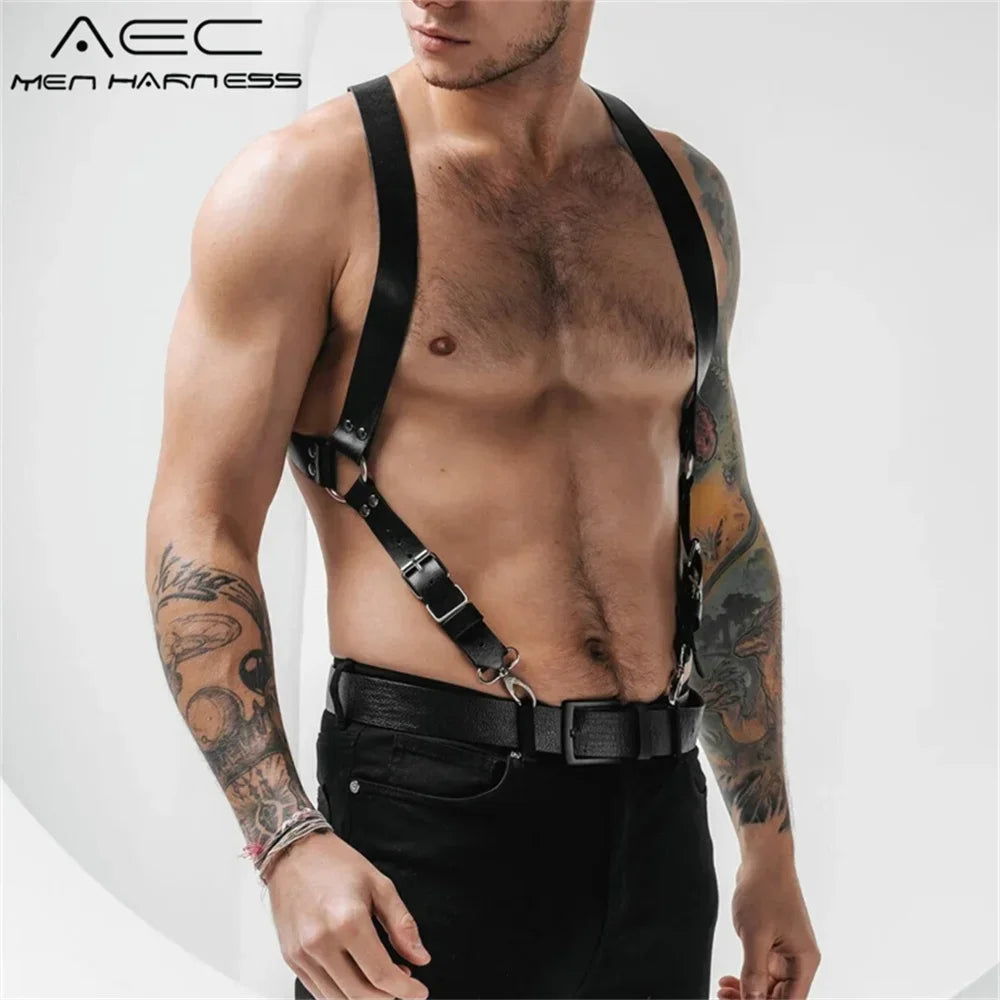 Fetish Gay Men Sexy PU Leather Harness Male Lingerie Adjustable Body Punk Style Belts BDSM Bondage Harajuku Garter For Adult luvshop24