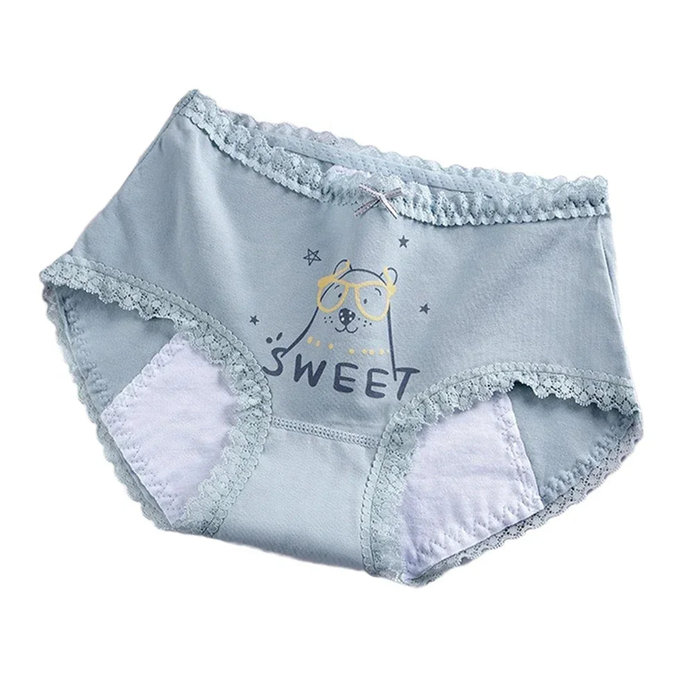 1pc Girls Period Underwear Mid-Rise Cartoon Cotton 3-Layer Leak-proof Incontinence Panties Absorbent Teen Menstrual Briefs S-XL luvshop24
