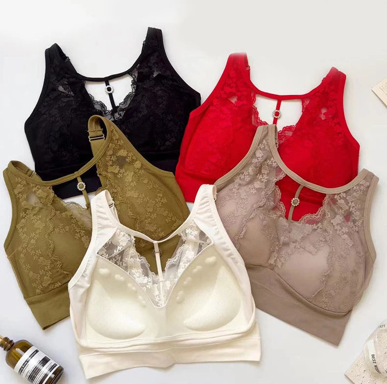 1pcs Lace Sexy Bra No Steel Ring Comfortable Full Cup Large Size Bra Vest Bra One Gather Anti Sagging Underwear luvshop24